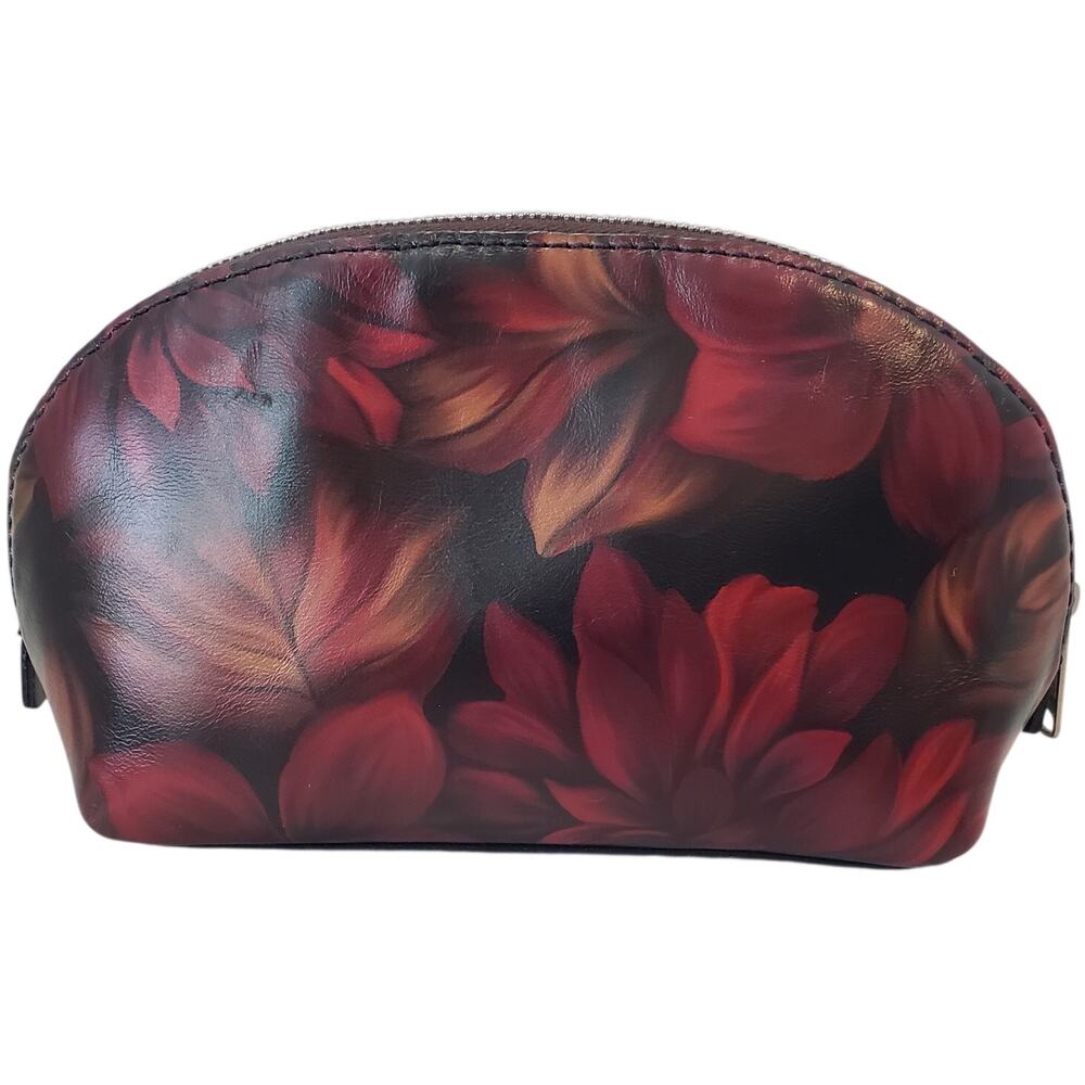 NIOB Patricia Nash Leather Capriana Cosmetic Bag Rustic Mums Pattern - Picture 6 of 14